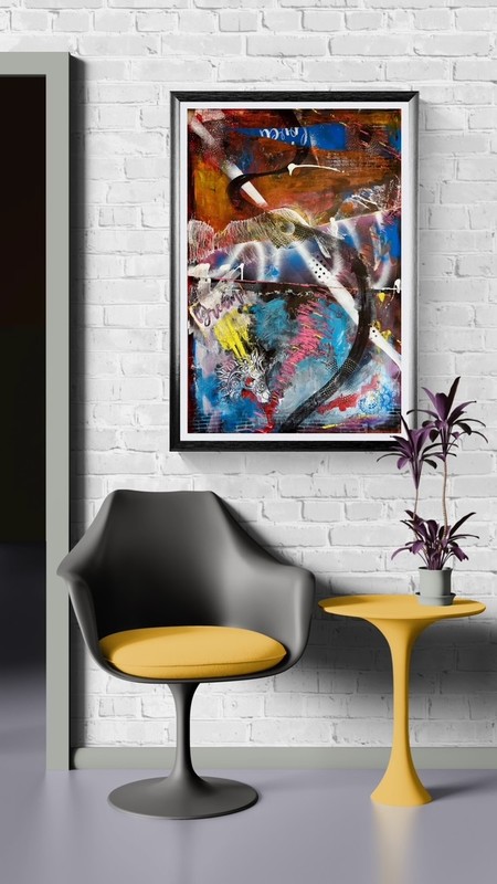 moderna abstraktna slika na steni v dnevni sobi, Electric Crossing Annmarie Prah, velika dekoracija za sodoben interier