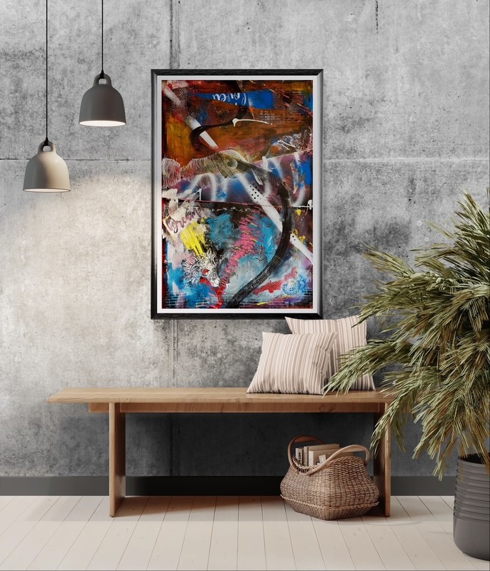 moderna abstraktna slika na steni v dnevni sobi, Electric Crossing Annmarie Prah, velika dekoracija za sodoben interier