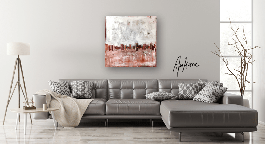 Abstraktno delo z navdihom v mestnem ritmu in arhitekturnih linijah. Dinamična kompozicija v sodobnem slogu.